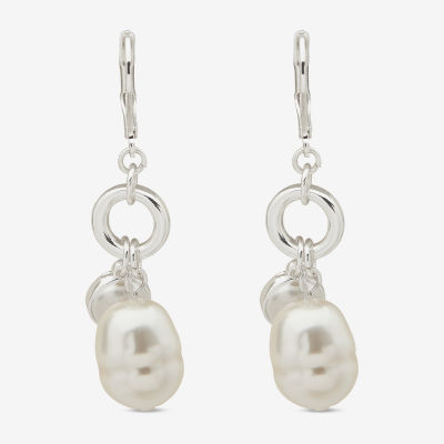 Worthington Silver Tone Simulated Pearl Womens Drop Earrings