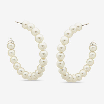 Worthington 49.6 Mm Simulated Pearl Hoop Earrings