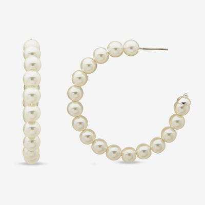 Worthington 49.6 Mm Simulated Pearl Hoop Earrings