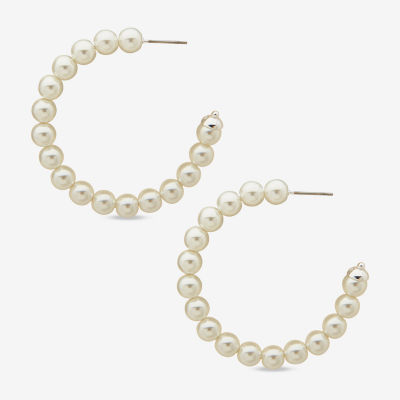 Worthington 49.6 Mm Simulated Pearl Womens 49.6mm Hoop Earrings