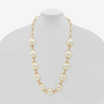 Worthington Station Simulated Pearl 32 Inch Link Collar Necklace