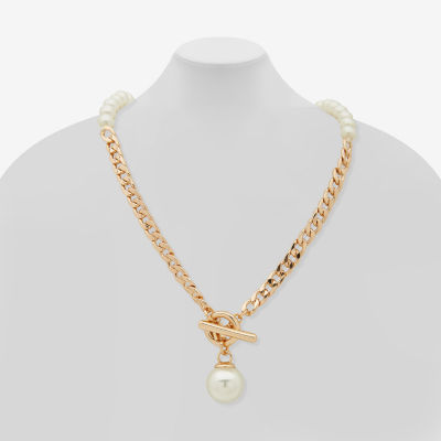 Worthington Toggle Pendant Womens White Simulated Pearl 19 Inch Pendant Necklace