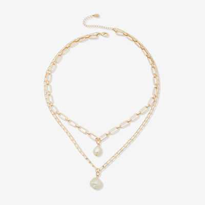 Worthington Pendant Simulated Pearl 21 Inch Link Strand Necklace