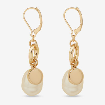 Worthington Charm Womens White Simulated Pearl Drop Earrings