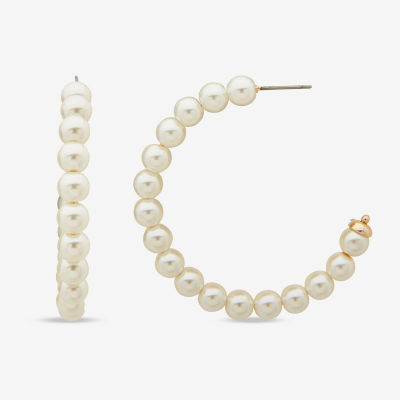 Worthington C Simulated Pearl Hoop Earrings