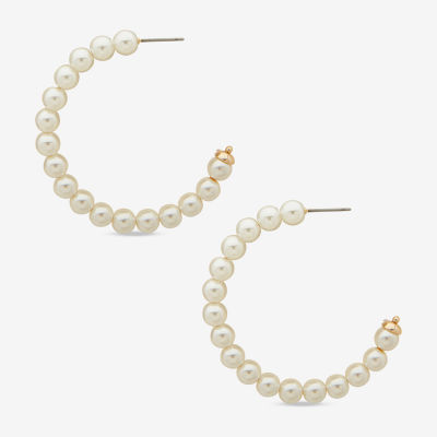 Worthington C Simulated Pearl Hoop Earrings