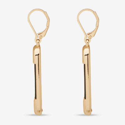 Worthington Gold Tone & Black Leather  Link Drop Earrings