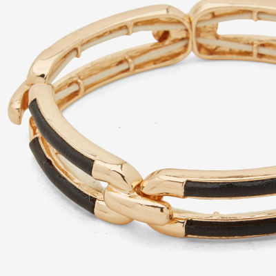 Worthington Gold Tone & Black Leather Link Stretch Bracelet