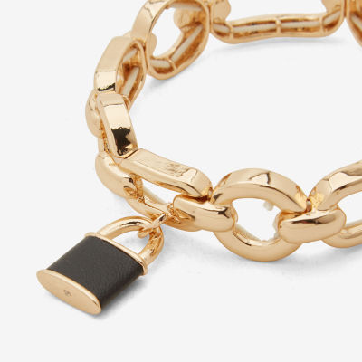 Worthington Gold Tone & Black Padlock Stretch Bracelet