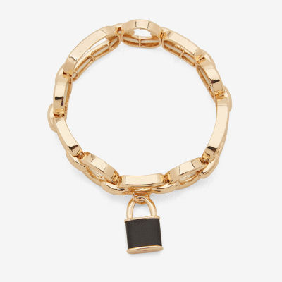 Worthington Gold Tone & Black Padlock Stretch Bracelet