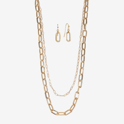Liz Claiborne Layered Necklace And Drop Earring Silver Tone 2-pc. Jewelry Set