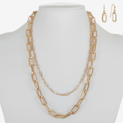 Liz Claiborne Layered Necklace And Drop Earring Silver Tone 2-pc. Jewelry Set