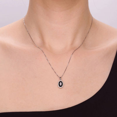 Womens Genuine Black Onyx Sterling Silver Oval Pendant Necklace