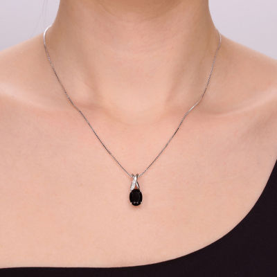 Womens Genuine Black Onyx Sterling Silver Oval Pendant Necklace