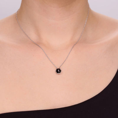 Womens Genuine Black Onyx Sterling Silver Round Pendant Necklace