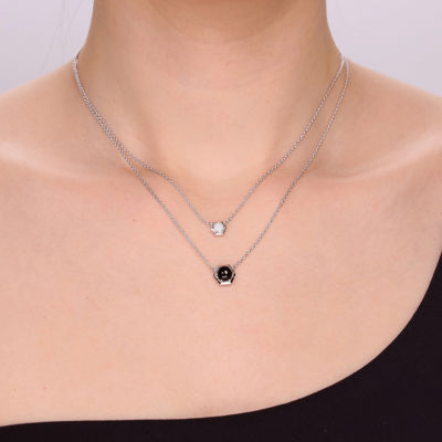 Womens Genuine Black Onyx Sterling Silver Round 18 Inch Pendant Necklace