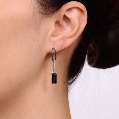 Genuine Black Onyx Sterling Silver Drop Earrings