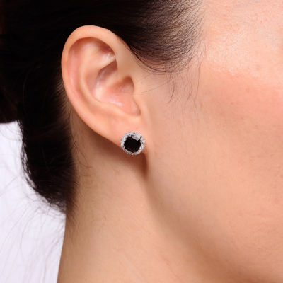 Genuine Black Onyx Sterling Silver 11mm Cushion Stud Earrings