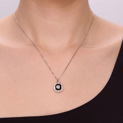 Womens Genuine Black Onyx Sterling Silver Cushion Pendant Necklace