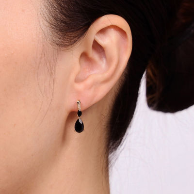 Genuine Black Onyx 10K Gold Pear Drop Earrings