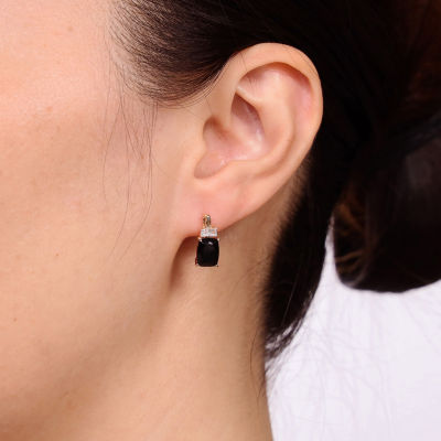 Genuine Black Onyx 10K Gold Cushion Drop Earrings