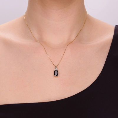 Womens Genuine Black Onyx 10K Gold Cushion Pendant Necklace