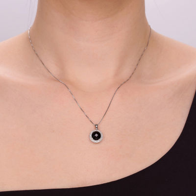 Womens Diamond Accent Genuine Black Onyx Sterling Silver Pendant Necklace