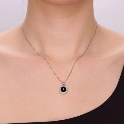 Womens Diamond Accent Genuine Black Onyx Sterling Silver Pendant Necklace