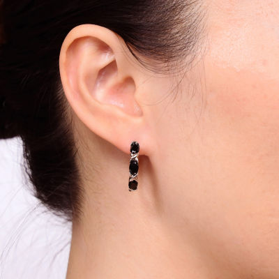 Genuine Black Onyx Sterling Silver 22mm Hoop Earrings