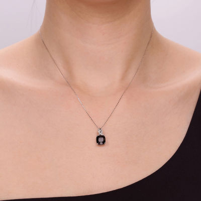 Womens Diamond Accent Genuine Black Onyx Sterling Silver Pendant Necklace