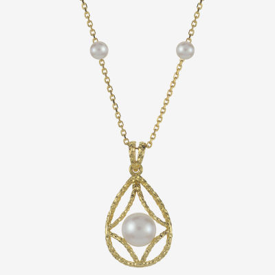 Womens White Cultured Freshwater Pearl 14K Gold Over Silver Pendant Necklace