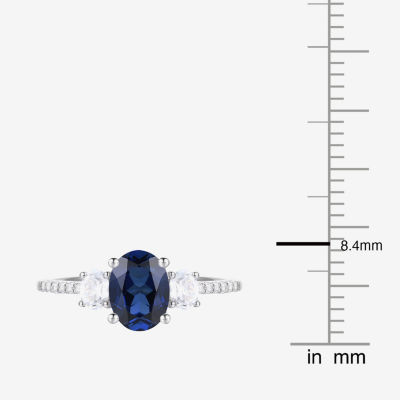 Womens 3/8 CT. T.W. Lab Created Blue Sapphire 10K White Gold Halo Side Stone Cocktail Ring