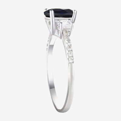 Womens /3 CT. T.W. Lab Created Blue Sapphire 10K White Gold Halo Side Stone Cocktail Ring