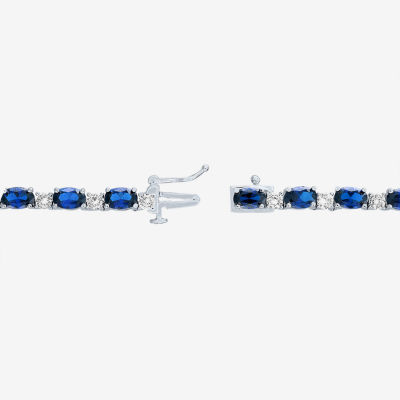 Womens Lab Created Blue Sapphire Sterling Silver Oval Tennis Necklaces