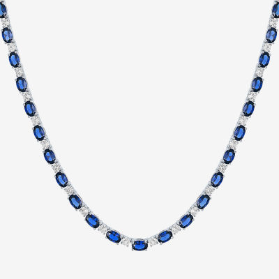 Womens Lab Created Blue Sapphire Sterling Silver Oval Tennis Necklaces