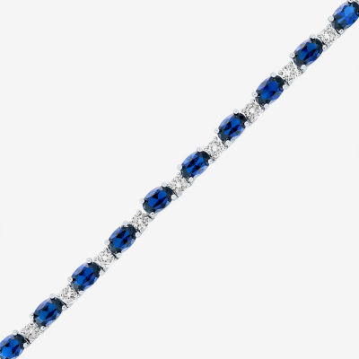 Womens Lab Created Blue Sapphire Sterling Silver Oval Tennis Necklaces