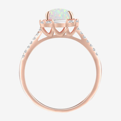 Womens Lab Created White Opal 14K Rose Gold Over Silver Side Stone Cocktail Ring