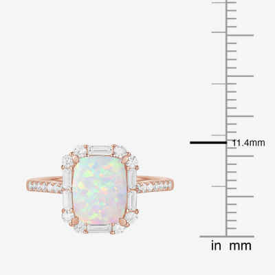 Womens Lab Created White Opal 14K Rose Gold Over Silver Side Stone Cocktail Ring