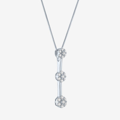 Diamond Blossom 3-Stone (G-H / Si2-I1) Womens 1/5 CT. Lab Grown White Diamond 10K White Gold Pendant Necklaces