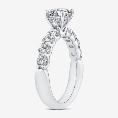 Signature By Modern Bride (G / Si1-Si2) Womens 2 CT. T.W. Lab Grown White Diamond 10K White or Yellow Gold Round Side Stone Engagement Ring