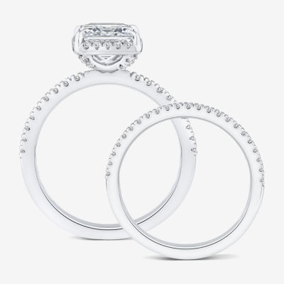 Signature By Modern Bride (G / Si1-Si2) Womens 2 CT. T.W. Lab Grown White Diamond 10K Gold Side Stone Halo Engagement Ring