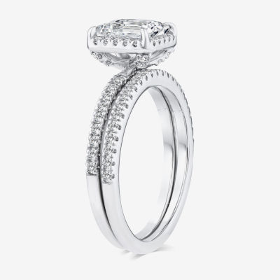 Signature By Modern Bride (G / Si1-Si2) Womens 2 CT. T.W. Lab Grown White Diamond 10K Gold Side Stone Halo Engagement Ring