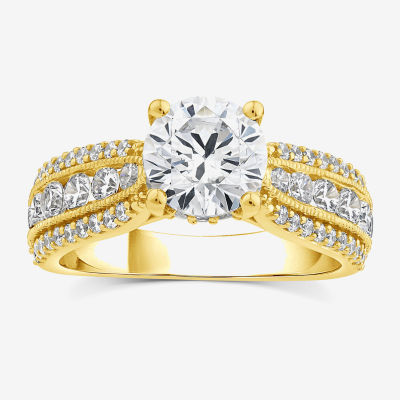 G / Si1-Si2) Womens 1/2 CT. T.W. Lab Grown White Diamond 10K Gold Round Side Stone Engagement Ring