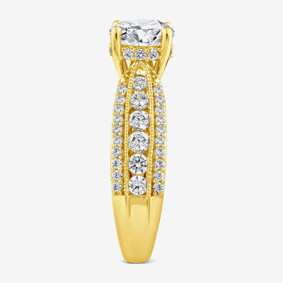 G / Si1-Si2) Womens 2 1/2 CT. T.W. Lab Grown White Diamond 10K Gold Round Side Stone Engagement Ring