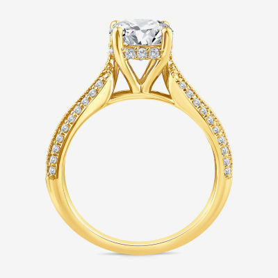 G / Si1-Si2) Womens 2 1/2 CT. T.W. Lab Grown White Diamond 10K Gold Round Side Stone Engagement Ring