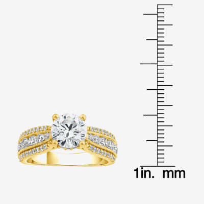 G / Si1-Si2) Womens 2 1/2 CT. T.W. Lab Grown White Diamond 10K Gold Round Side Stone Engagement Ring