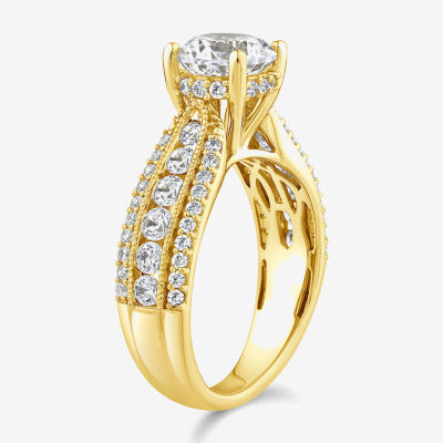 G / Si1-Si2) Womens 1/2 CT. T.W. Lab Grown White Diamond 10K Gold Round Side Stone Engagement Ring