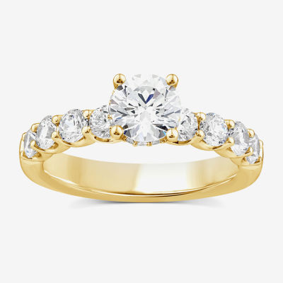 Signature By Modern Bride (G / Si1-Si2) Womens 2 CT. T.W. Lab Grown White Diamond 10K Gold Round Side Stone Engagement Ring