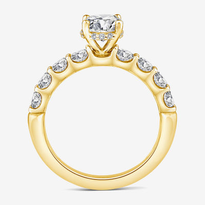 Signature By Modern Bride (G / Si1-Si2) Womens 2 CT. T.W. Lab Grown White Diamond 10K Gold Round Side Stone Engagement Ring