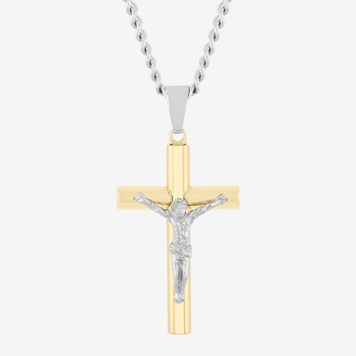 Mens Stainless Steel Cross Pendant Necklace